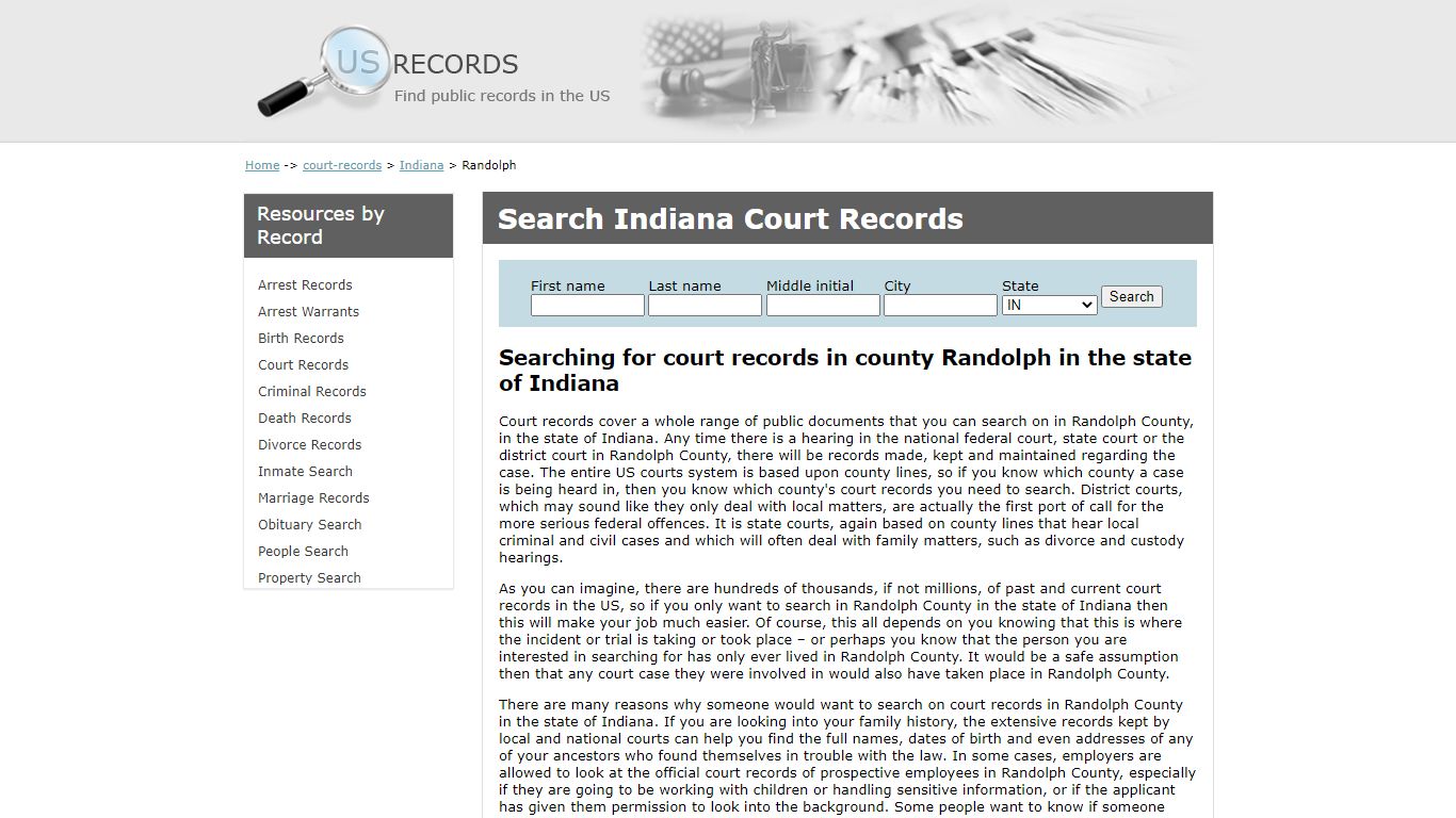 Search Court Records Randolph Indiana | US Records