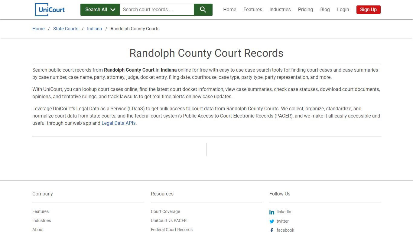 Randolph County Court Records | Indiana | UniCourt