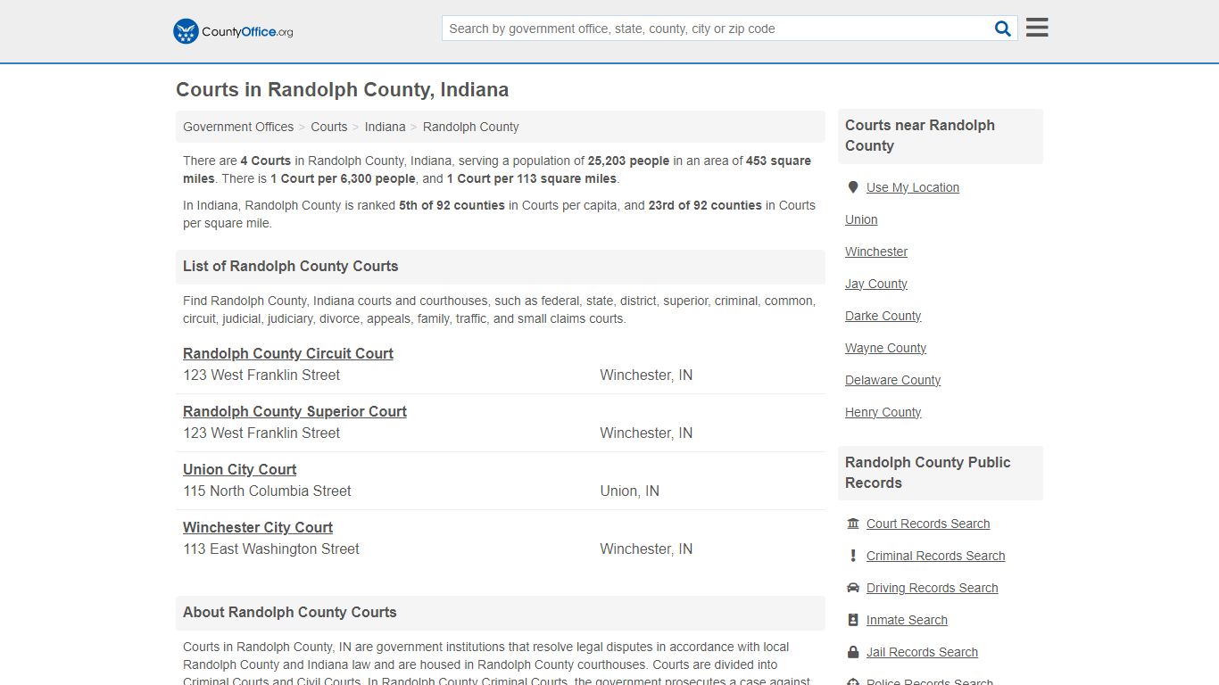 Courts - Randolph County, IN (Court Records & Calendars)